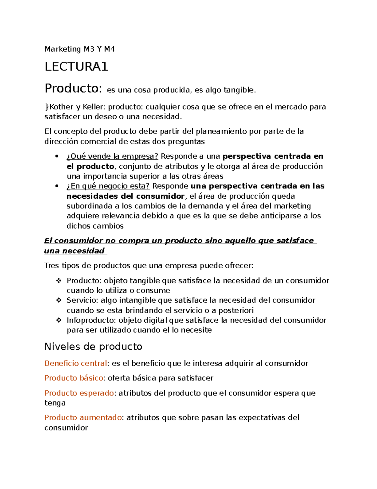 Marketing M3 y M4 - Resumen de Lecturas sobre Productos y Servicios ...