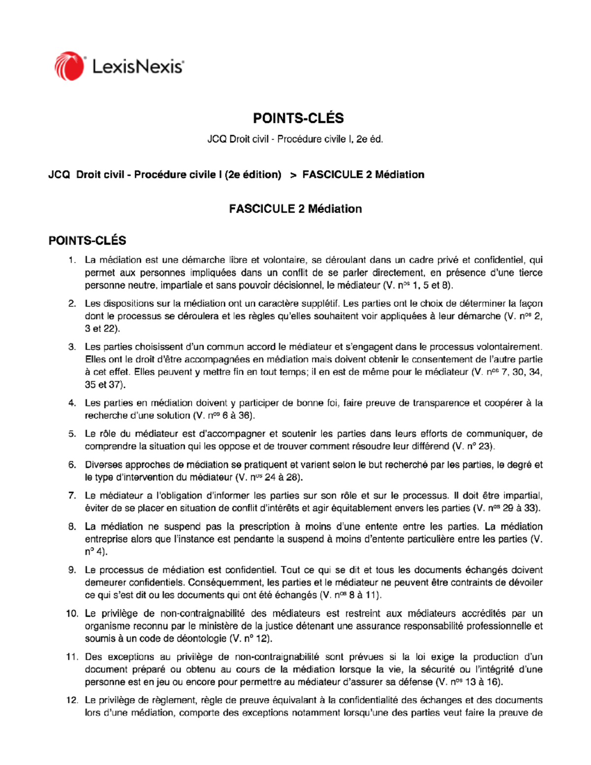 Fascicule 2 - Médiation en Droit Civil (JCQ) - 2e Édition - Studocu