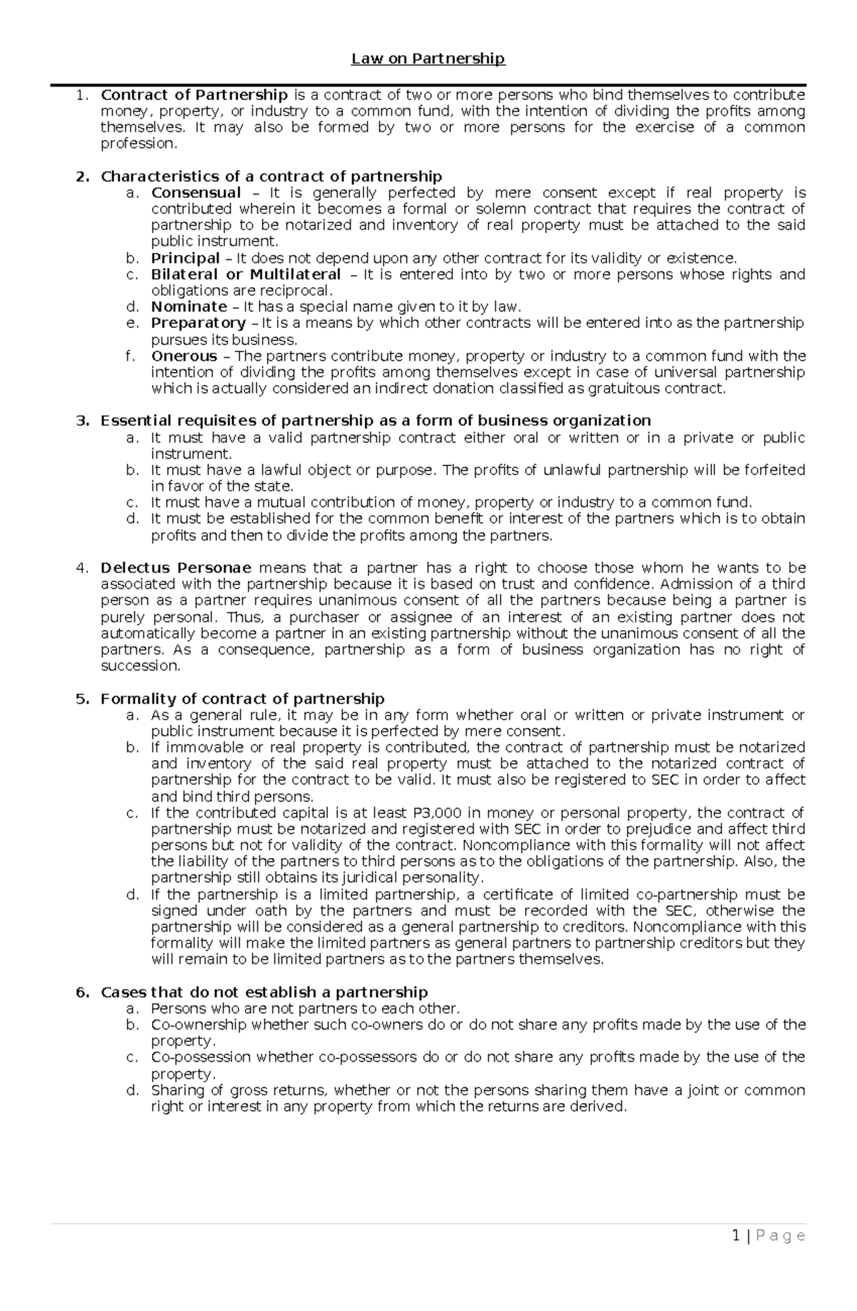 Module I: Overview of Law on Partnership - Key Concepts and ...