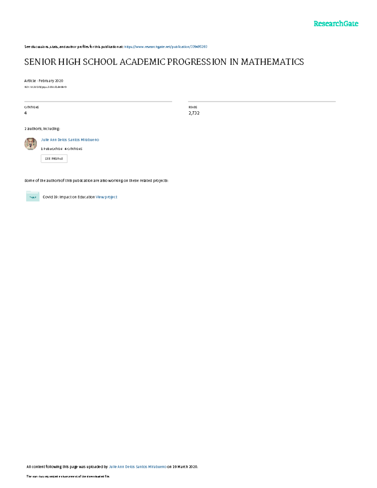 448712949 Senior High School Academic Progression in Mathematics ...