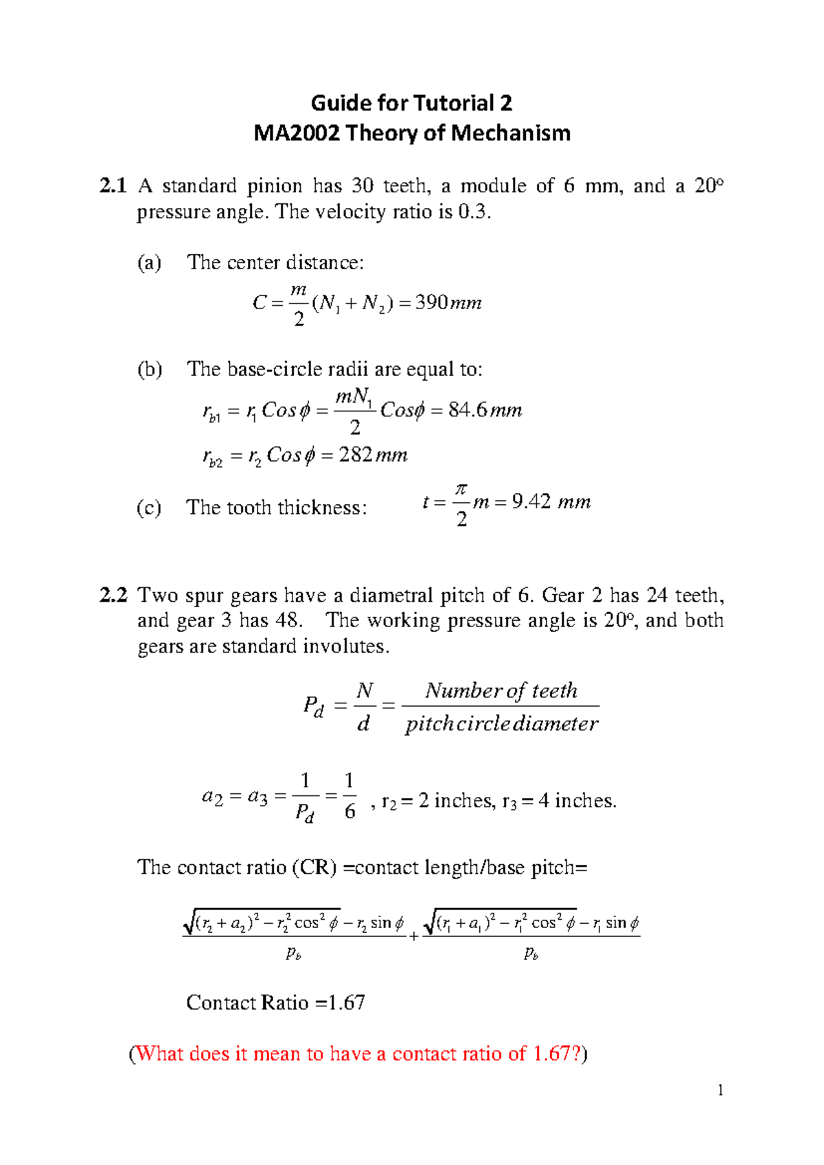 MA2002 Tutorial 2 Guide: Theory of Mechanism Analysis - Studocu