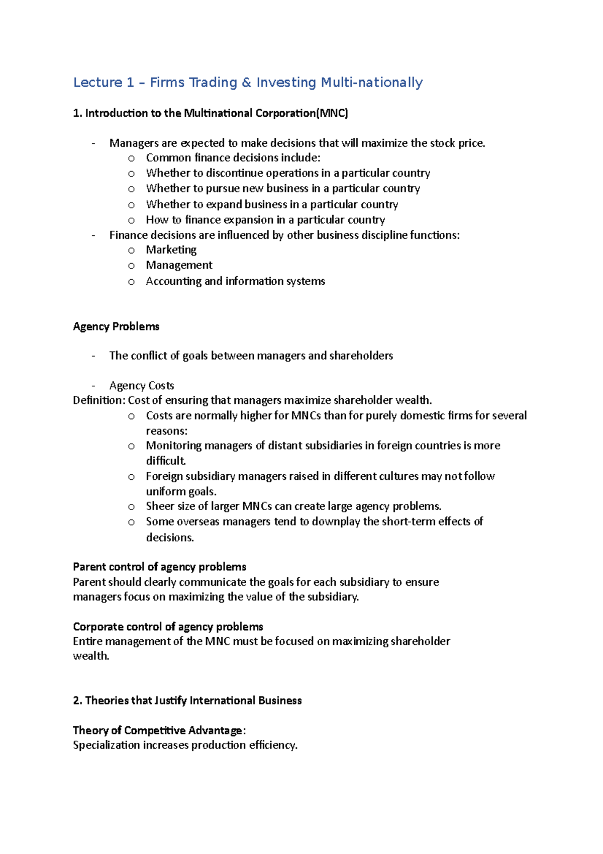 Financing for IB EFB240 - Lecture Notes on International Business ...