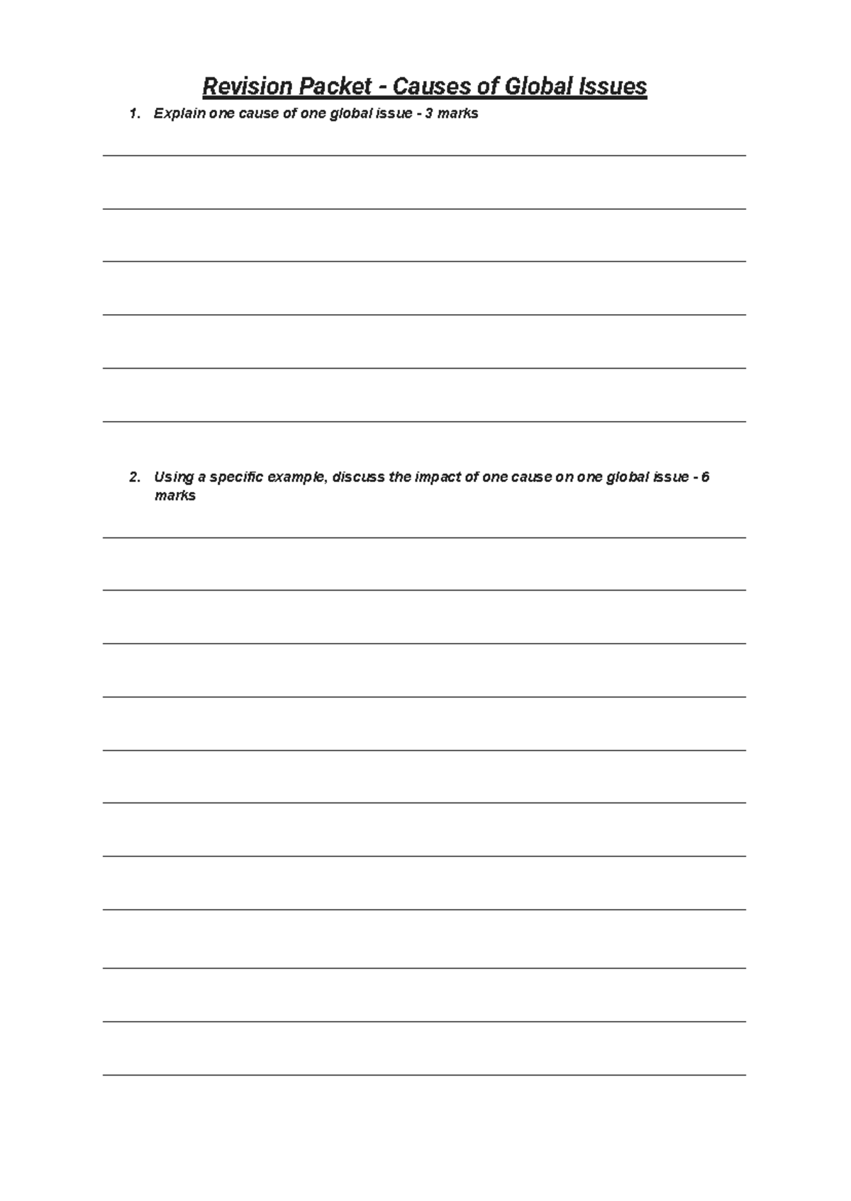 Causes of Global Issues - Revision Packet - CRH - Revision Packet ...