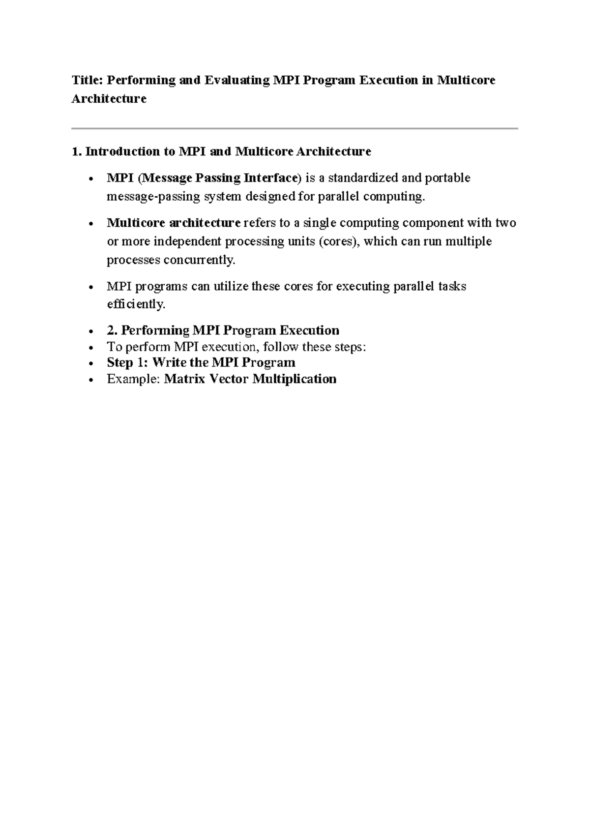 Title: MPI Program Execution & Performance Evaluation in Multicore ...