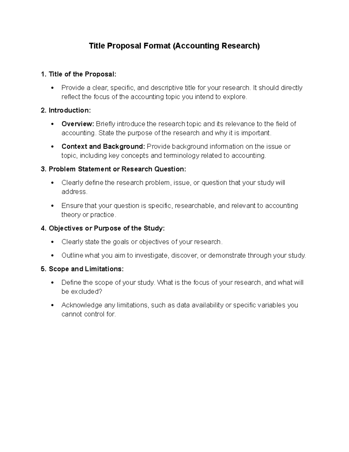 Accounting Research Title Proposal Format Guide - Studocu