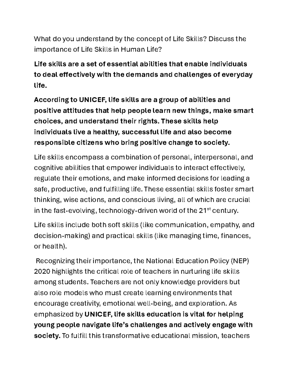 DOC-20260523-WA0007 - Understanding the Importance of Life Skills - Studocu