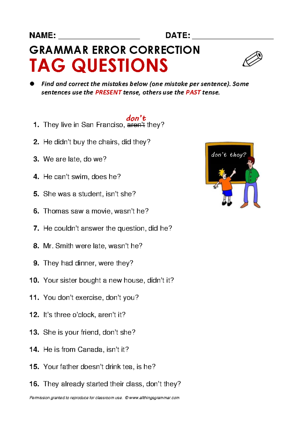 Tag Questions - Grammar Error Correction Exercise - Studocu