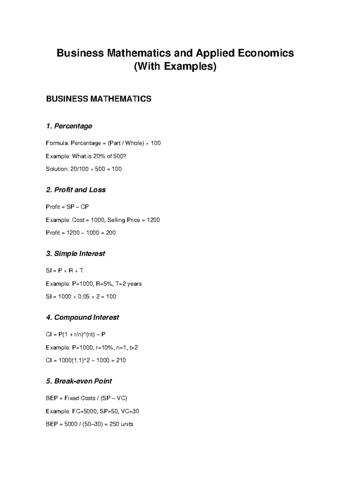 Business Mathematics 1: Key Concepts & Examples - Studocu