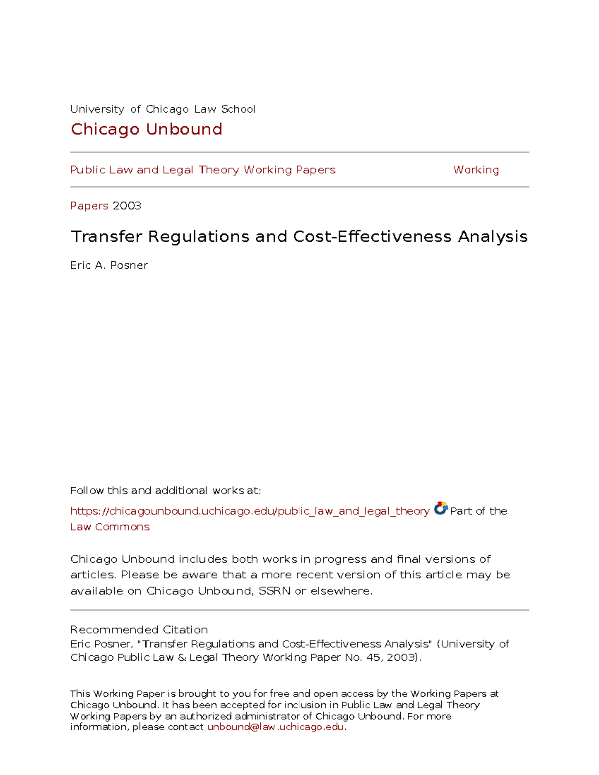 Transfer Regulations & Cost-Effectiveness in Public Law (No. 45) - Studocu