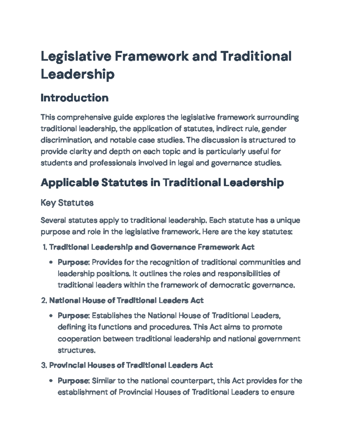Legislative Framework and Gender Dynamics in Traditional Leadership ...