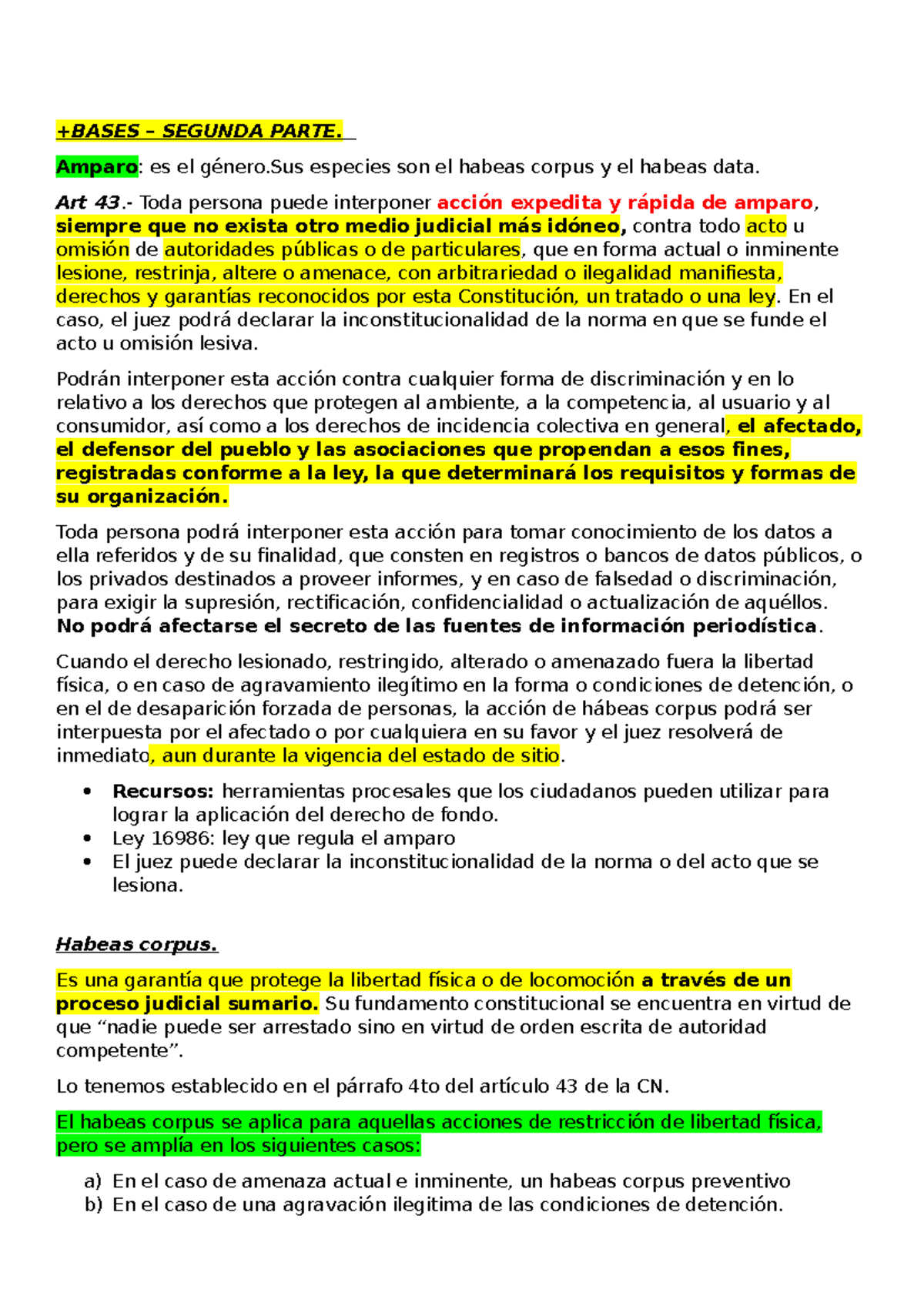 Bases del amparo y habeas corpus en el derecho constitucional argentino ...
