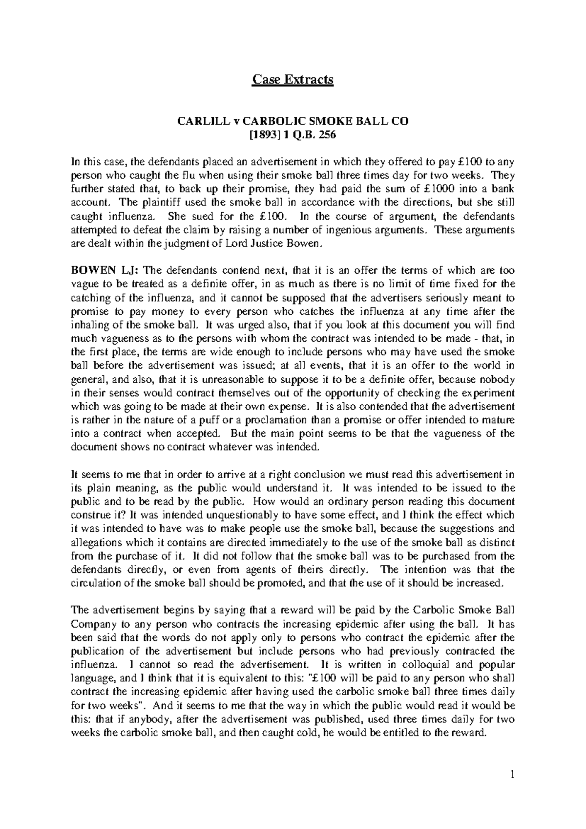Carlill v. Carbolic Smoke Ball Co. Case Analysis and Judgment ...