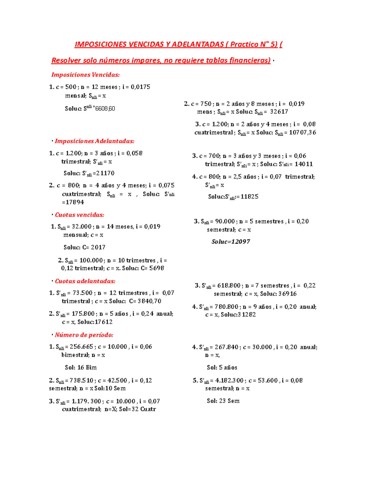Práctico N° 5: Imposiciones Vencidas y Adelantadas - Uagrm-NUR - Studocu