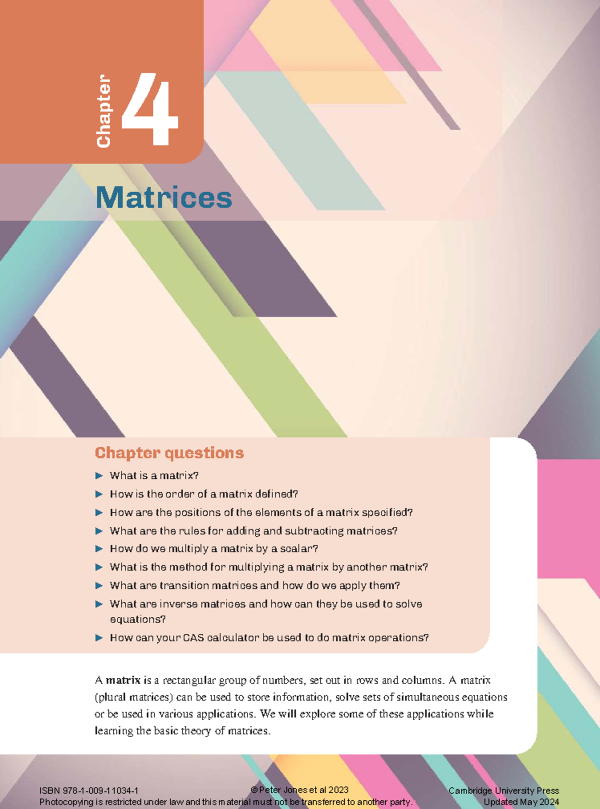 Chapter 4 Matrices: Key Concepts and Exercises for Understanding - Studocu