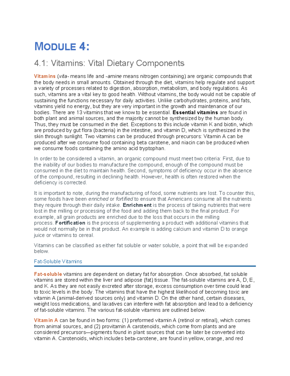 Module 4: Key Insights on Diet & Nutrition - Vitamins & Health - Studocu