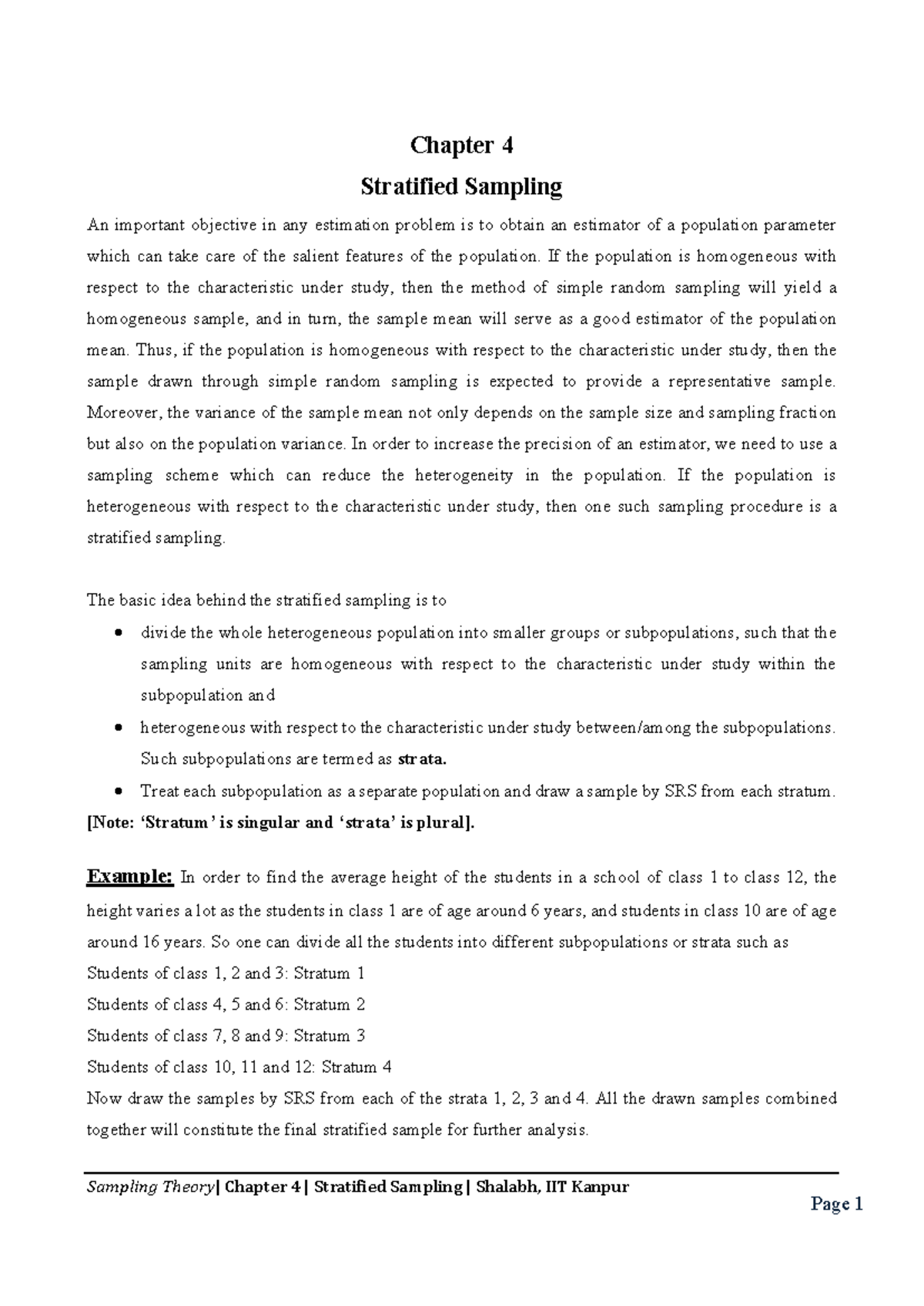 Chapter 4: Stratified Sampling Techniques and Estimation Methods - Studocu