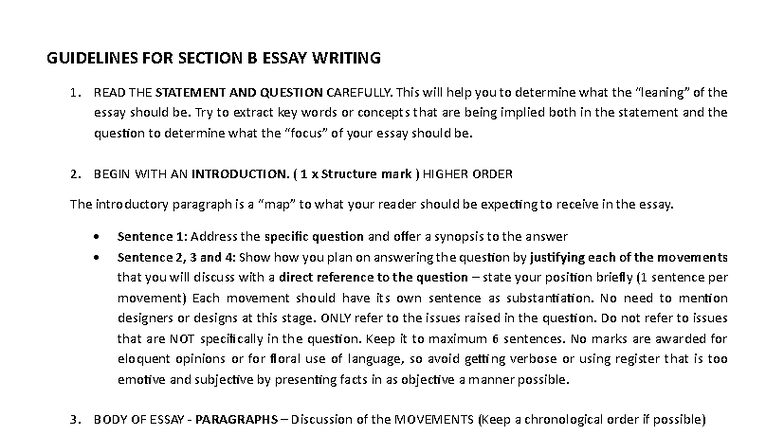 Section B Essay Writing Guidelines: Key Strategies for Success - Studocu