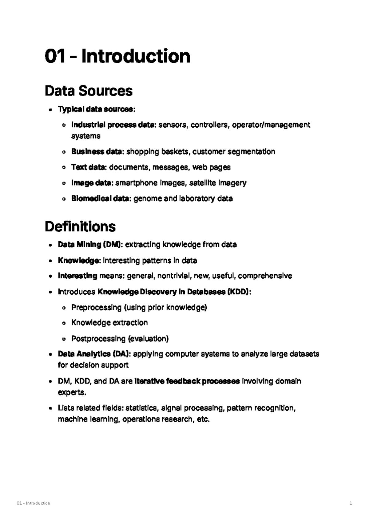 01 - Introduction to Data Sources and Mining Techniques - Studocu