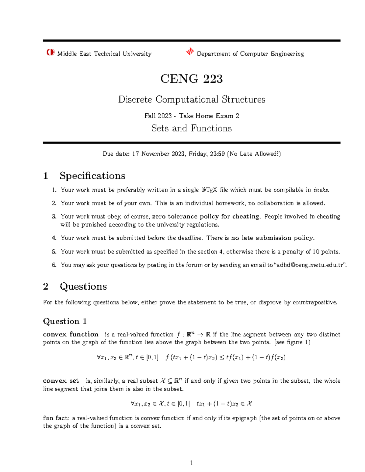 CENG 223 - Fall 2023 Take Home Exam 2: Discrete Structures - Studocu