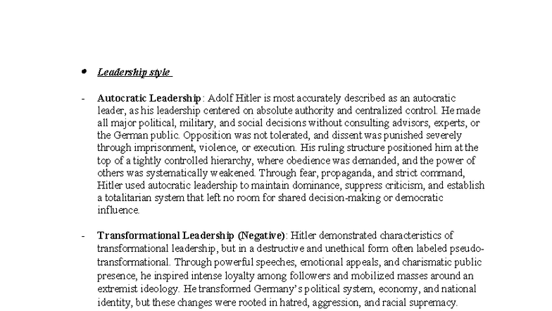 Leadership Styles of Adolf Hitler: Autocratic, Transformational, and ...