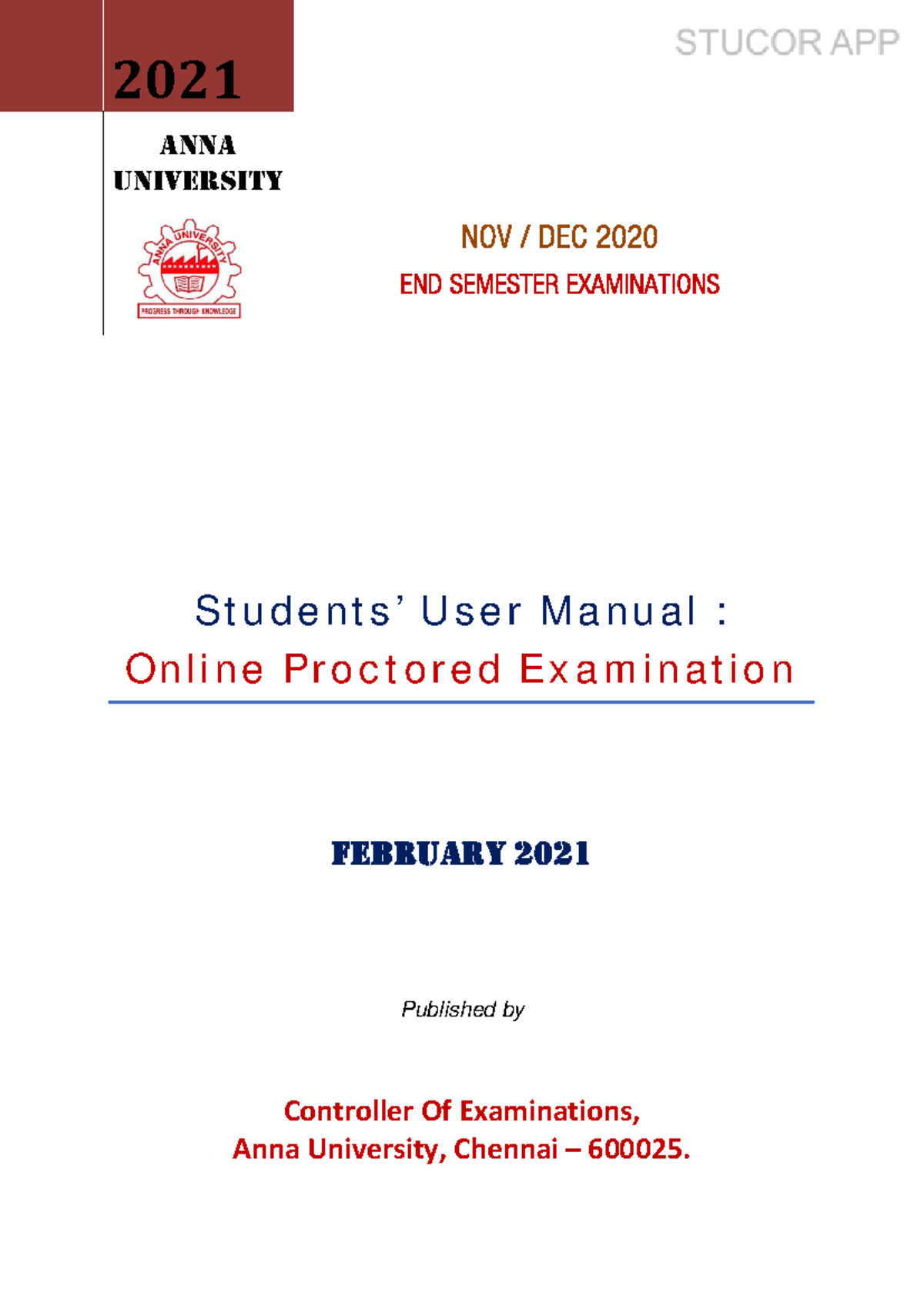 Anna University Online Proctored Exam Guidelines - FEB 2021 - Studocu