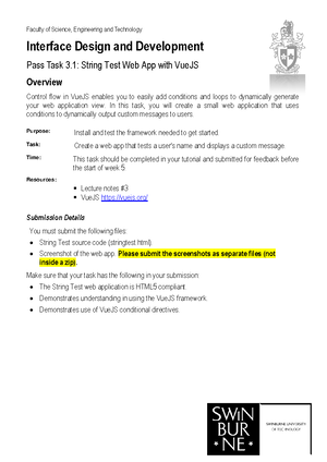 Assignment 1 - Faculty of Science, Engineering and Technology Interface ...