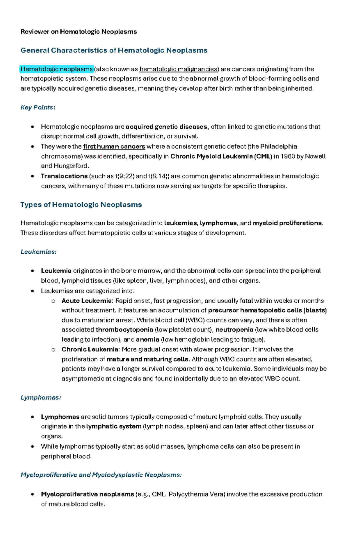 Acute Leukemias: Comprehensive Review and Classification - Studocu