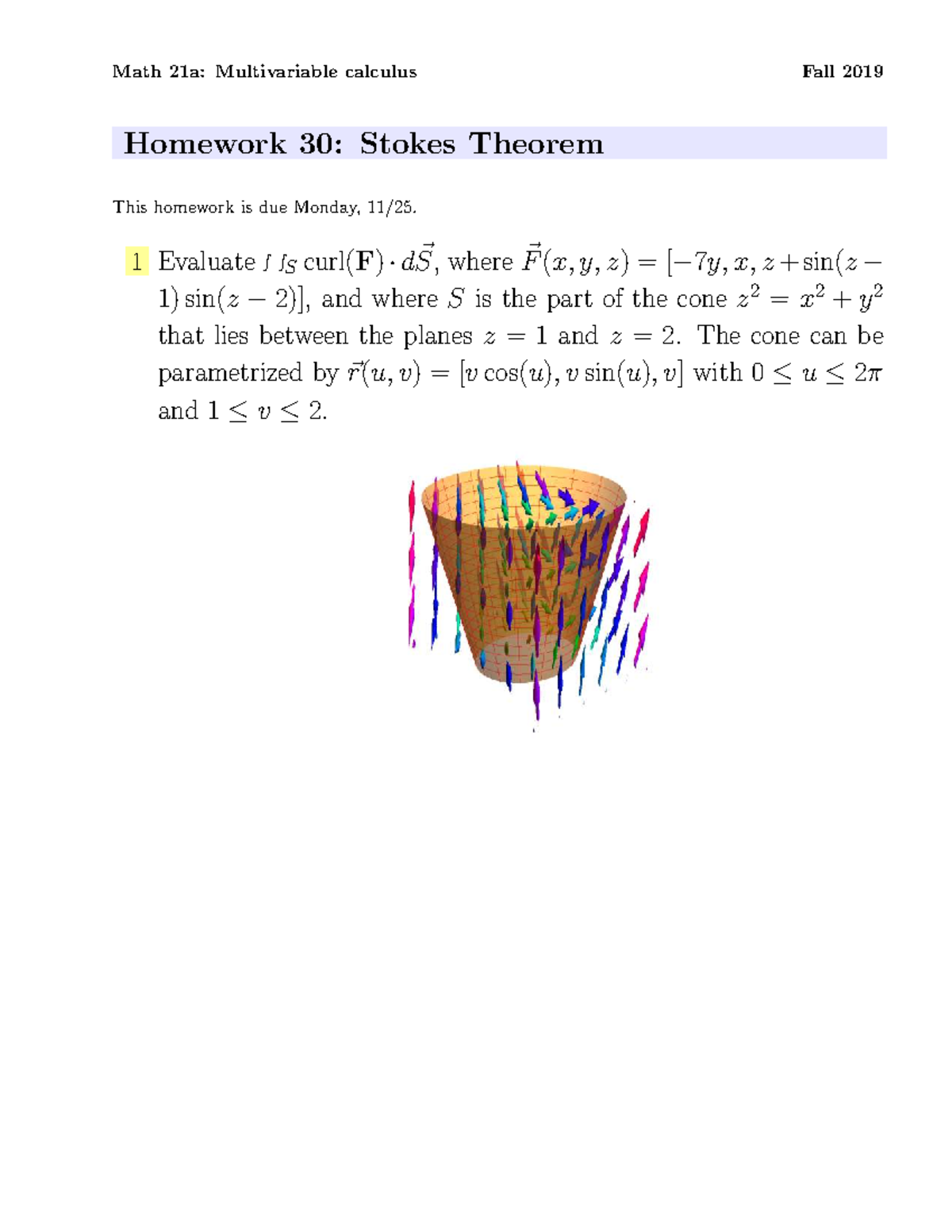 Math 21a: Fall 2019 Homework 30 Solutions on Stokes' Theorem - Studocu