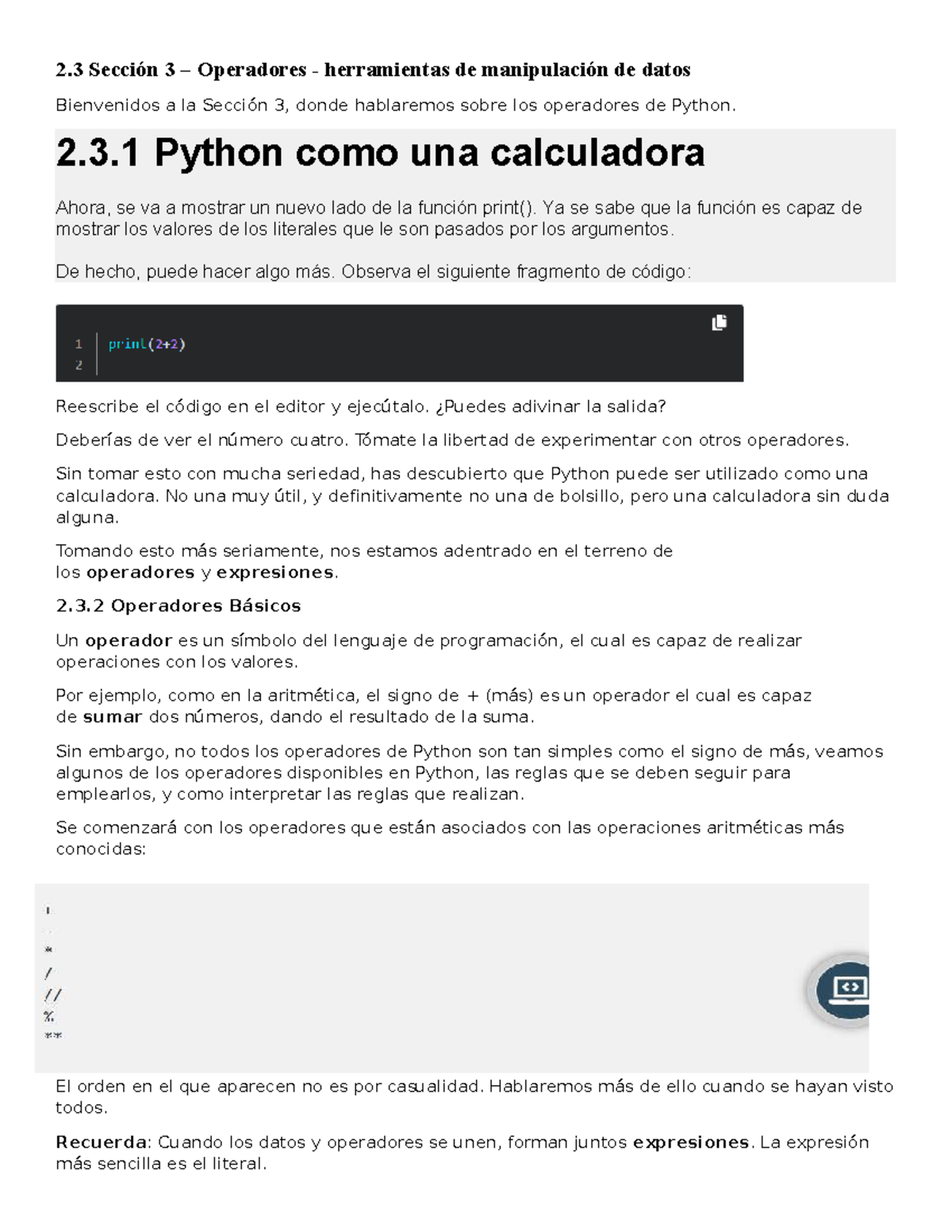 Sección 3: Operadores y Herramientas de Manipulación de Datos en Python ...