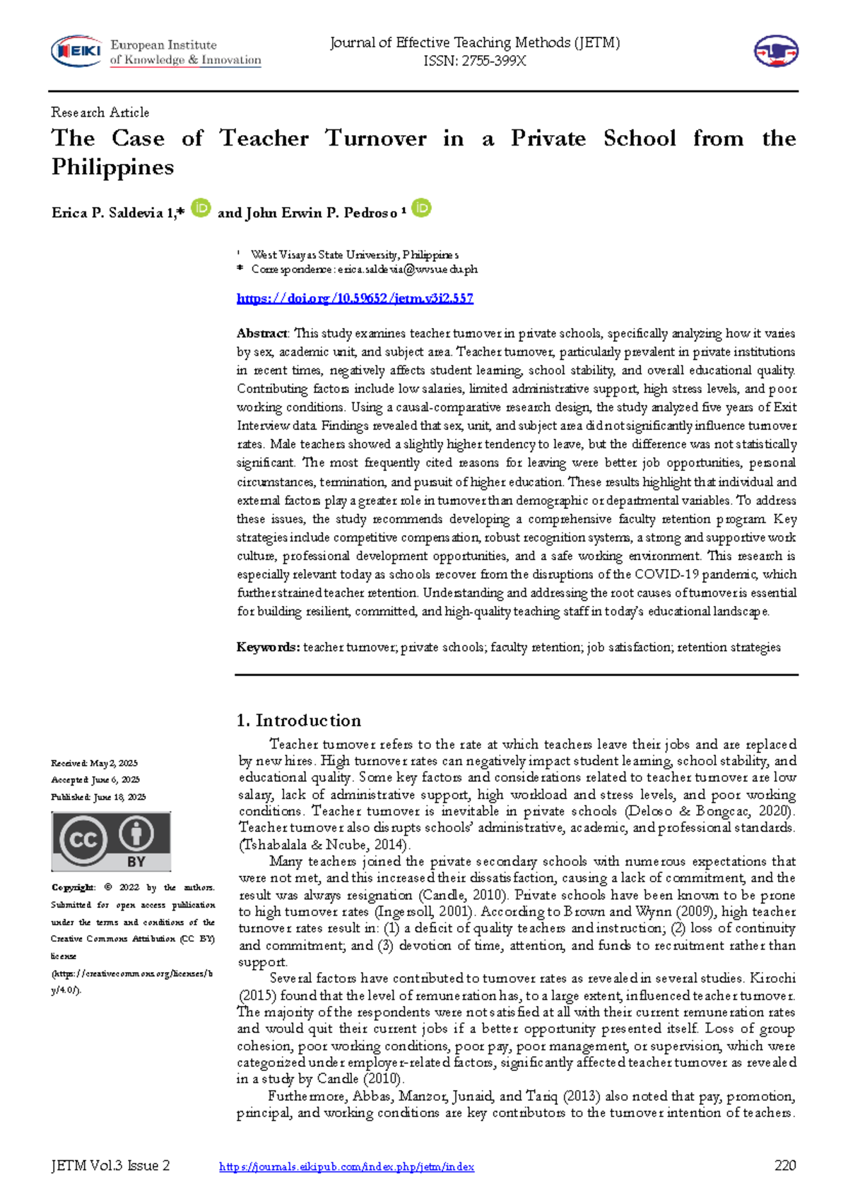 Teacher Turnover Analysis in Private Schools: Insights from the ...