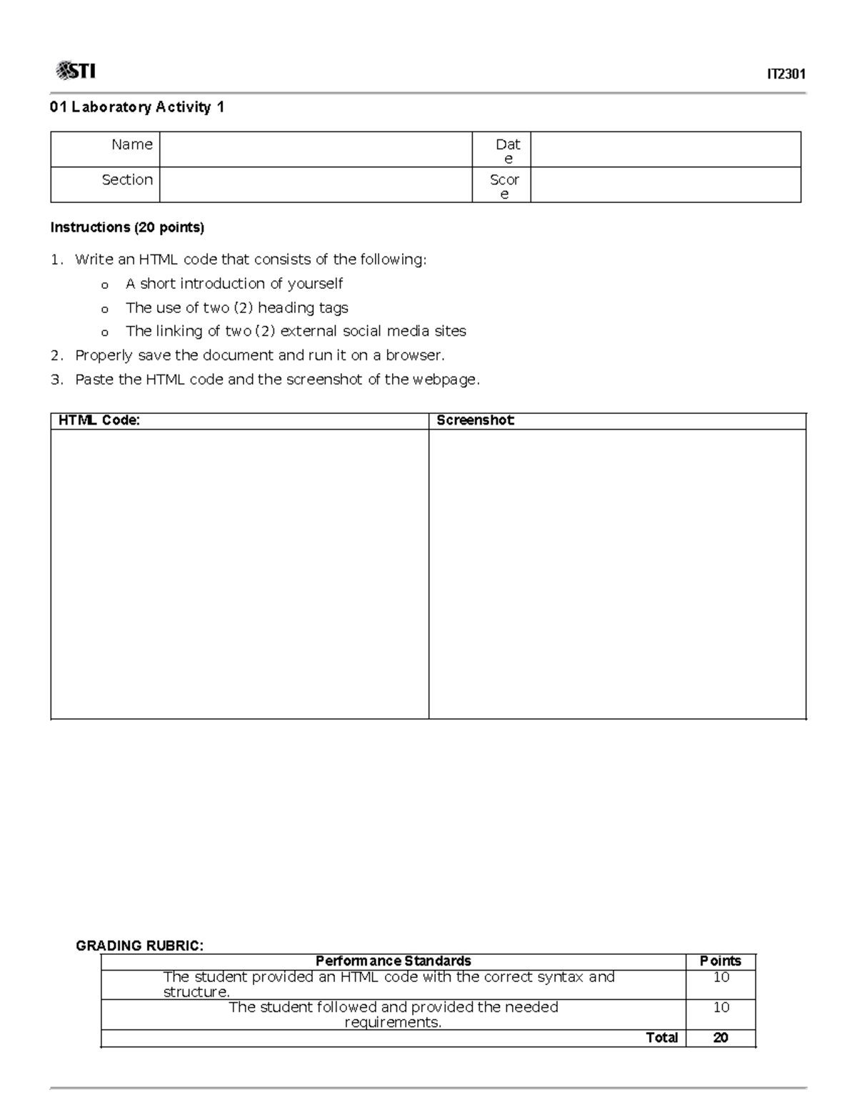 01 Lab Activity 1 Html Code Introduction Social Media Links Studocu