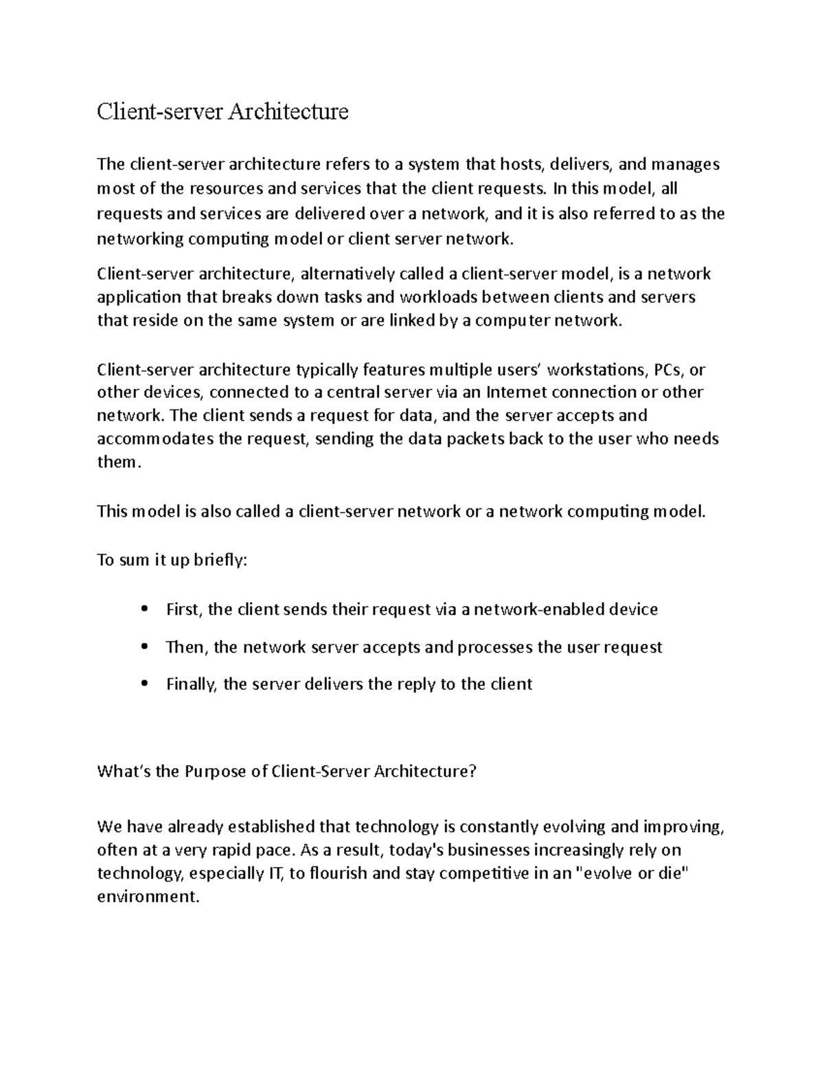 Client Server Architecture - Client-server Architecture The client ...