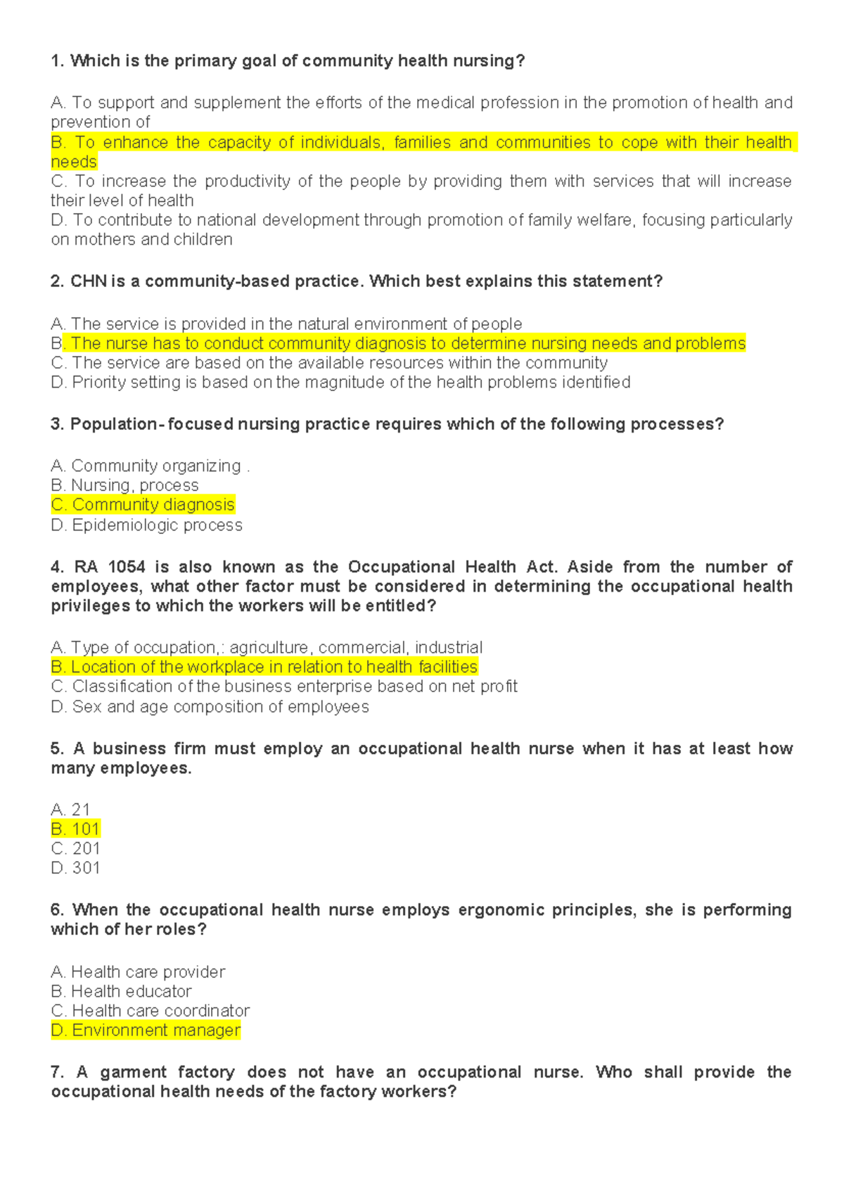 CHN 1 - Community Health Nursing Practice Exam Review - Studocu