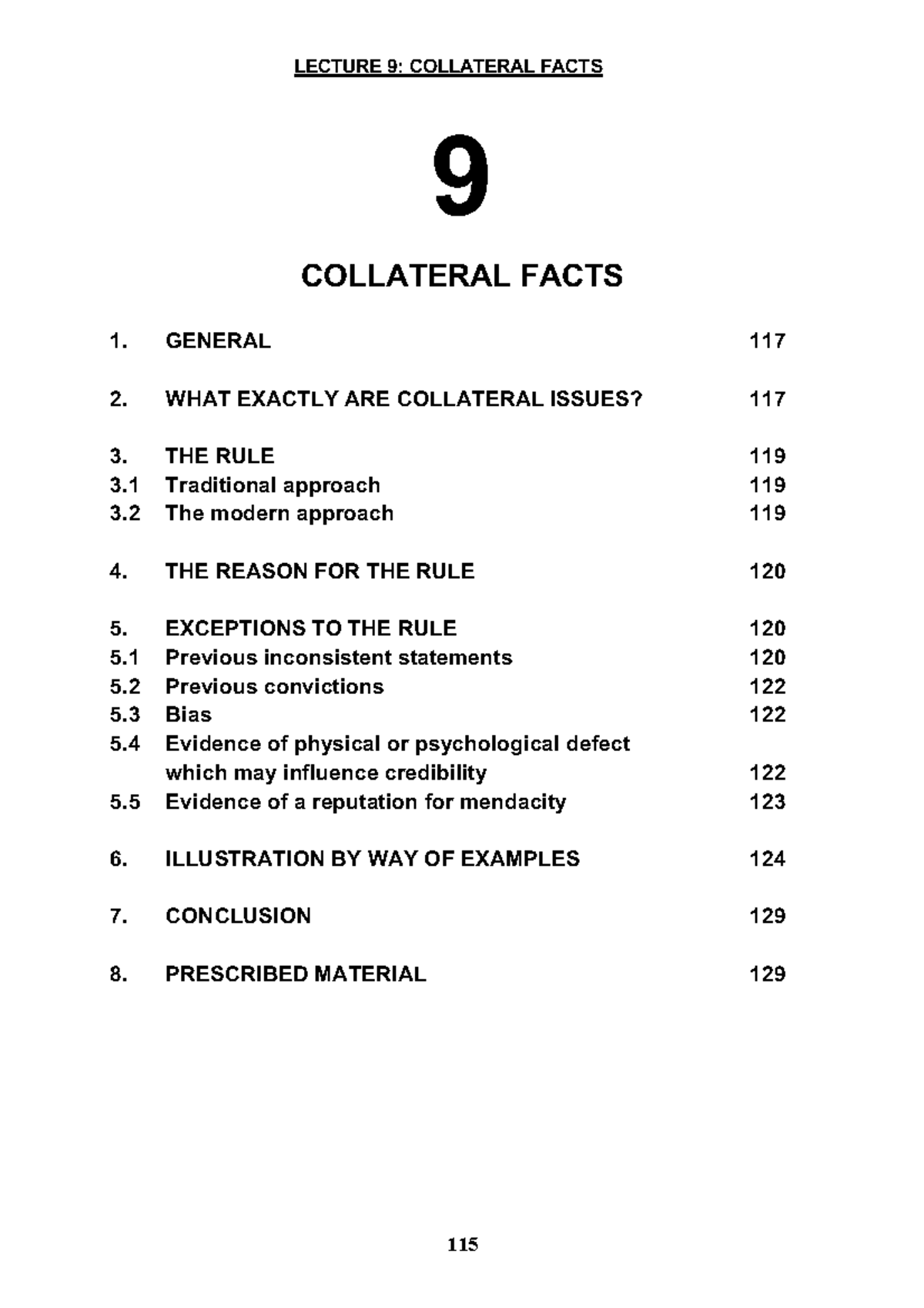 Collateral Issues & Admissibility - LAW 2021 Lecture Notes 1 - Studocu