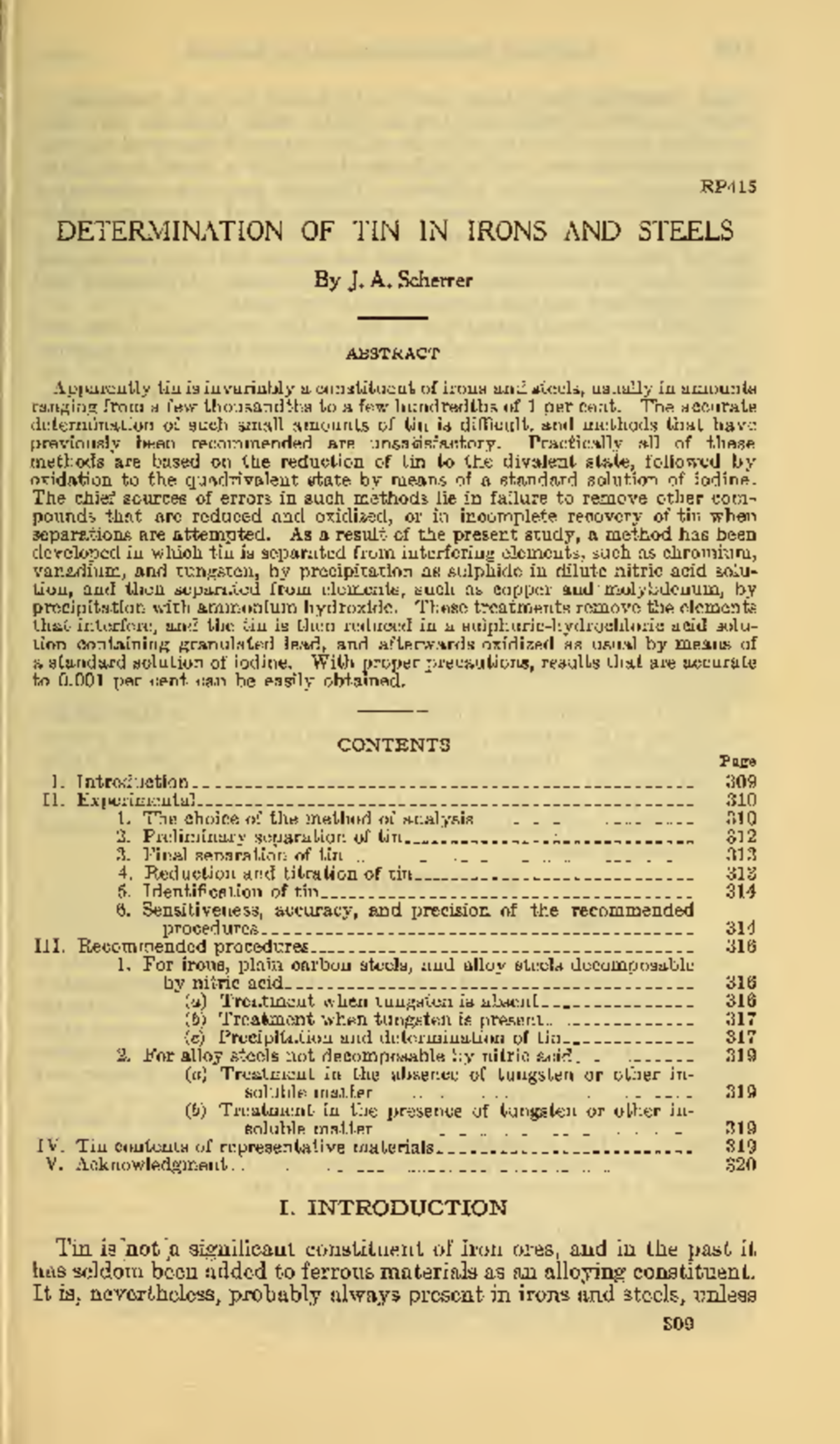 RP415 DETERMINATION OF TIN IN IRONS AND STEELS: A Comprehensive Study ...