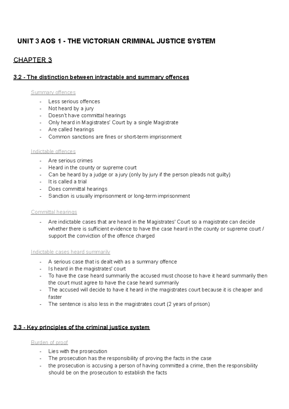 Legal UNIT 3 & 4 Notes: The Victorian Criminal Justice System Overview ...