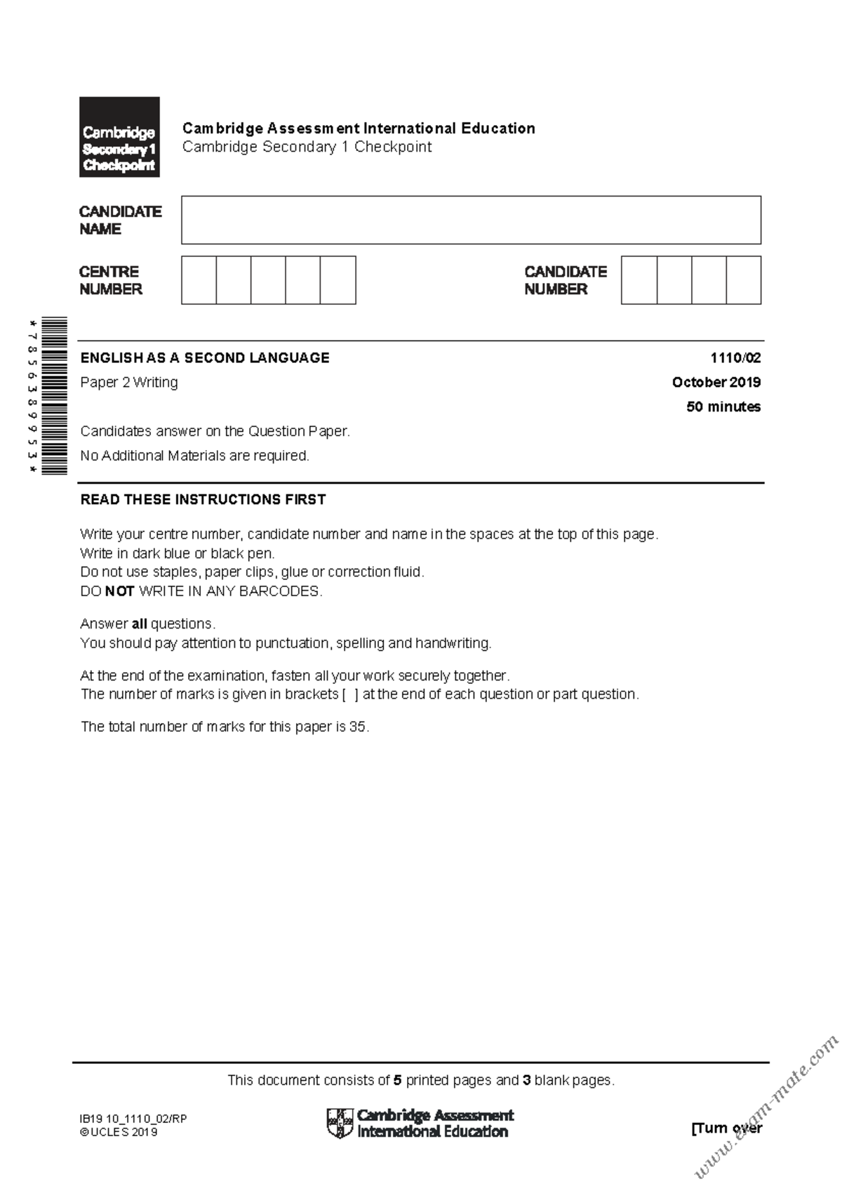 Cambridge IGCSE 1110 W19 Paper 2 Writing Exam Notes - Studocu