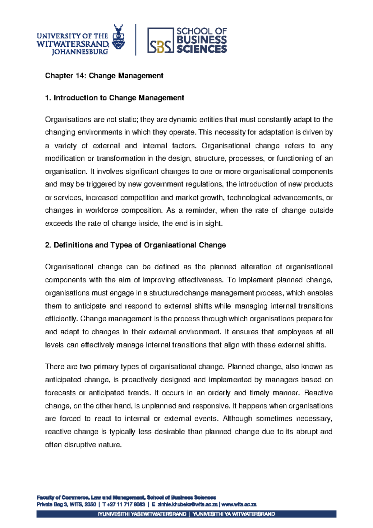 Lecture Notes: Chapter 14 - Change Management Overview and Processes ...