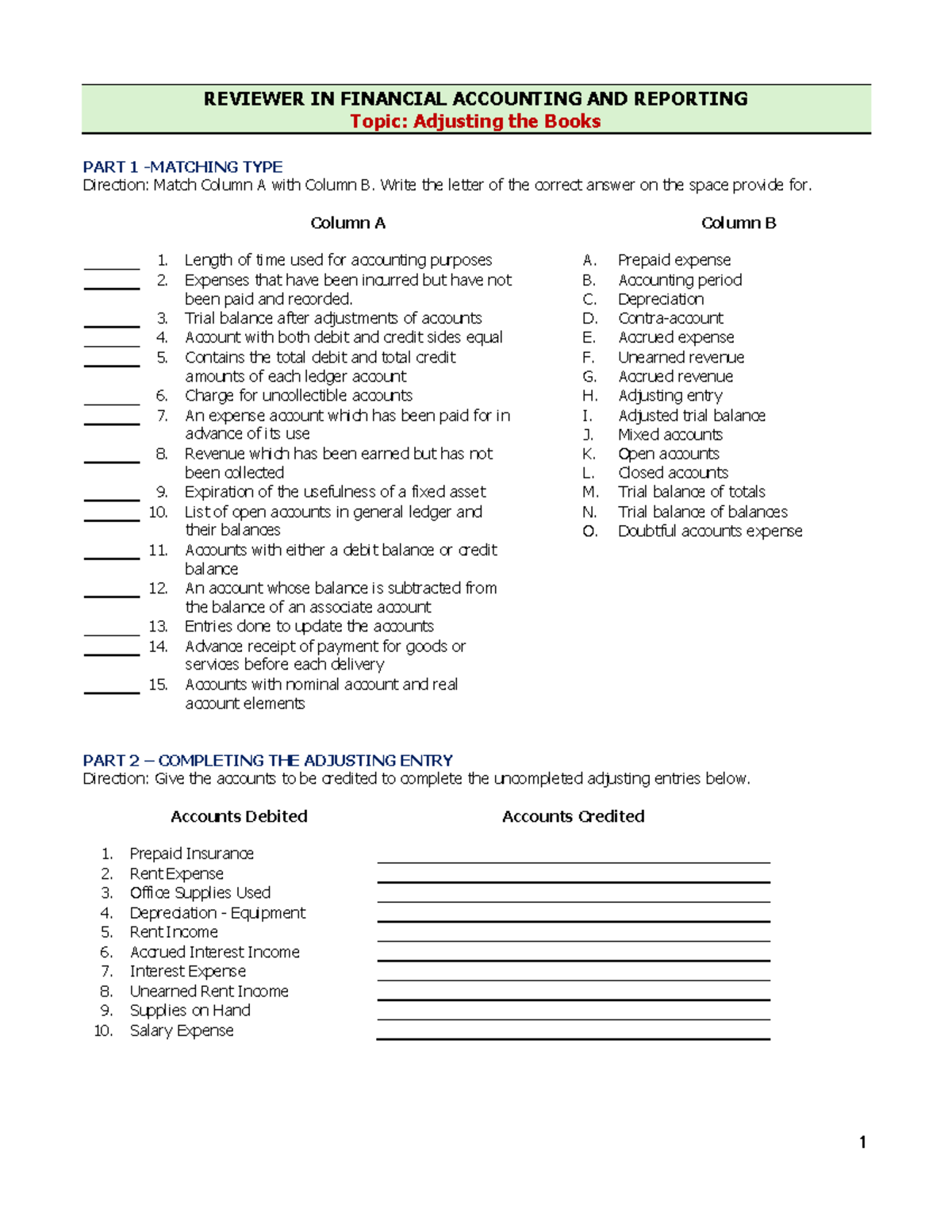 REVIEWER IN FINANCIAL ACCOUNTING AND REPORTING: ADJUSTING THE BOOKS ...