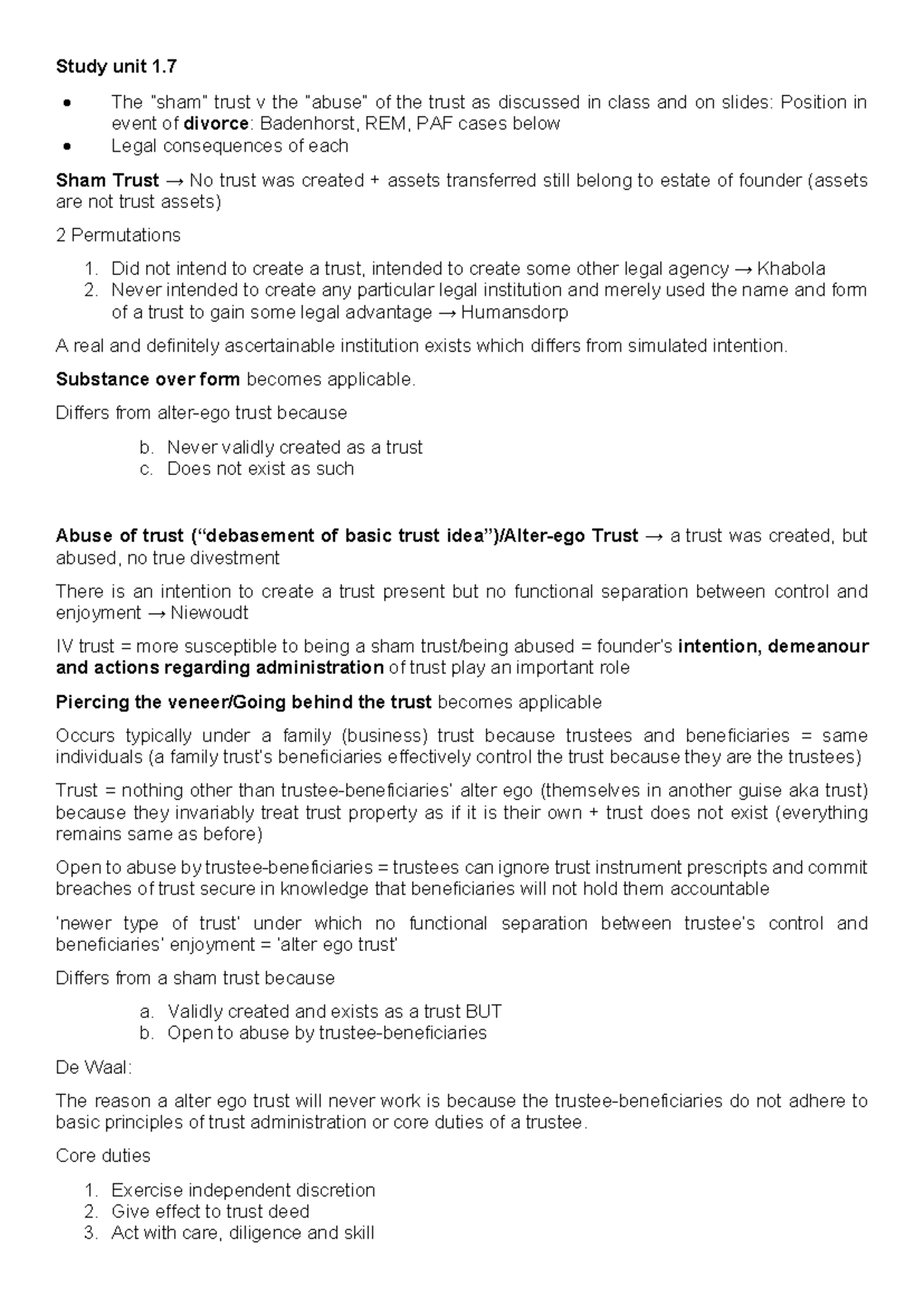 TBS 410 Study Unit 1.7: Trusts and Divorce - Legal Implications and ...