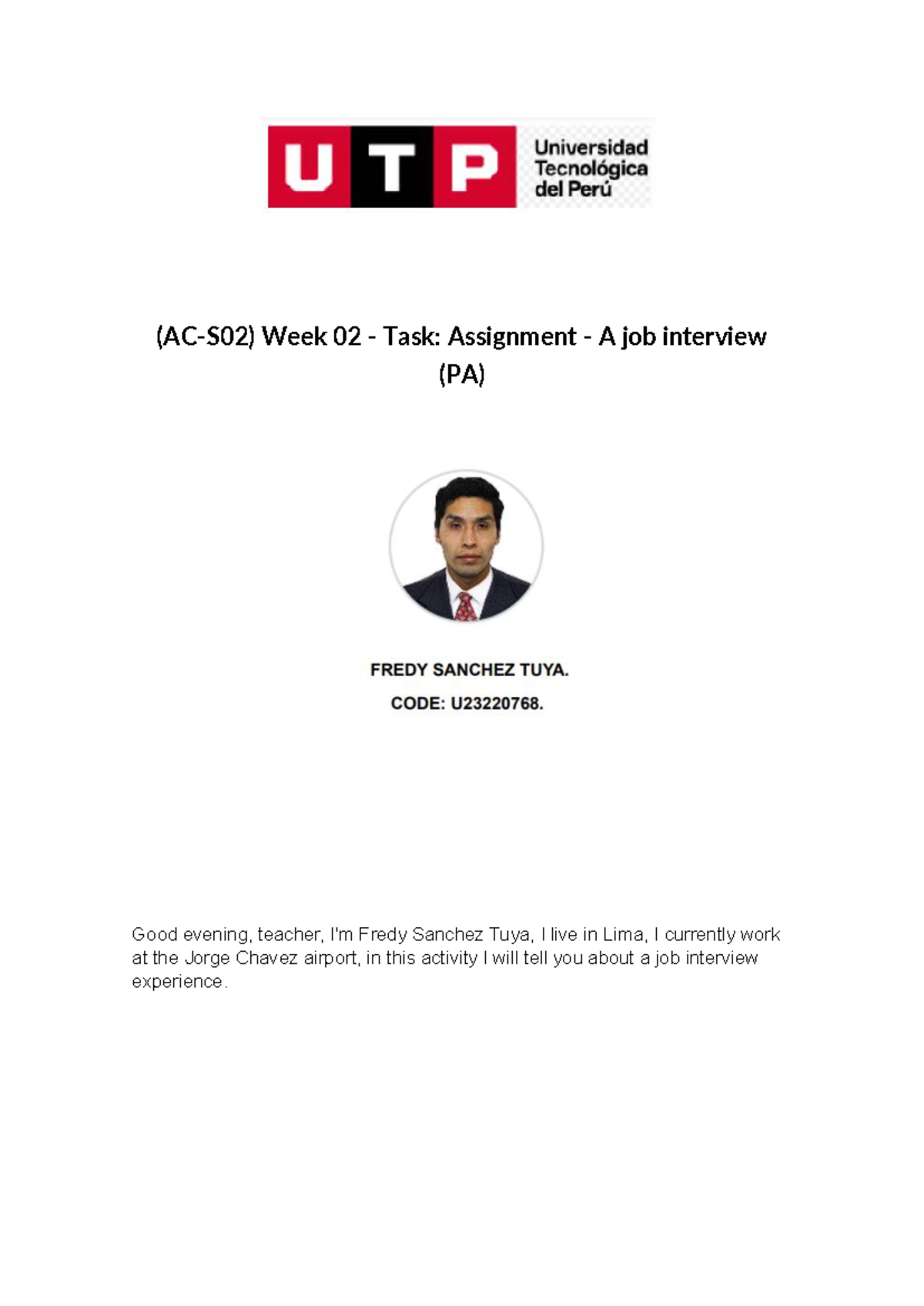 PA Week 02 Assignment: Job Interview Experience Notes - Studocu