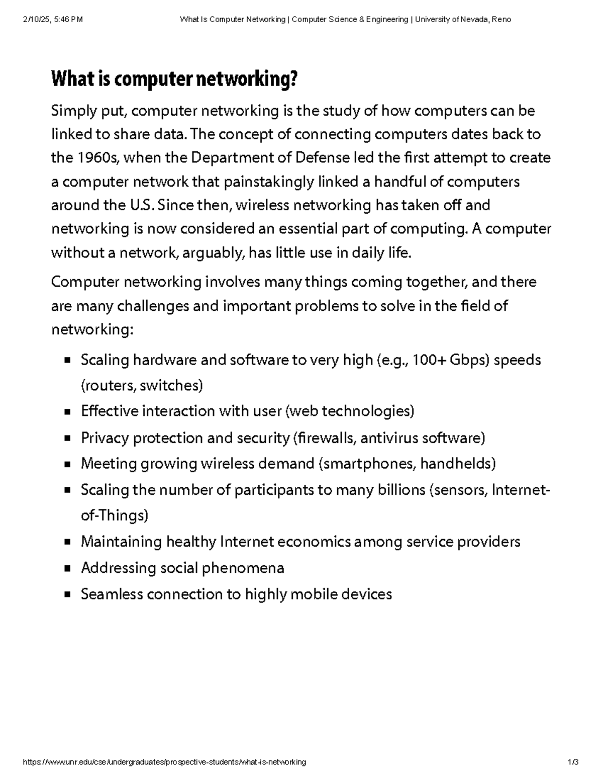 What Is Computer Networking? CS 101 Lecture Notes - Univ. of Nevada ...