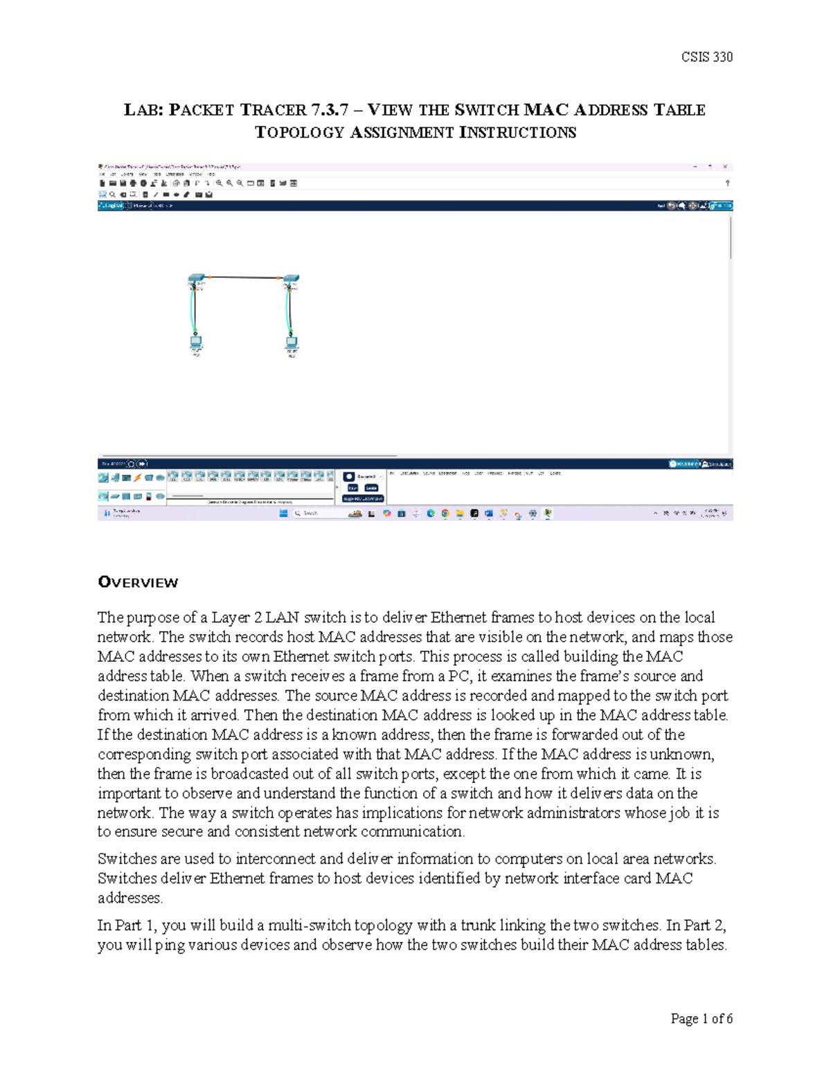 CSIS 330 Lab: Packet Tracer 7.3.7 - Analyzing Switch MAC Address Table ...
