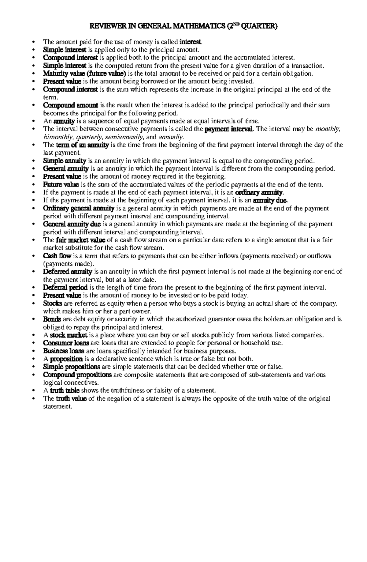 General Mathematics Reviewer: 2nd Quarter Concepts and Definitions ...