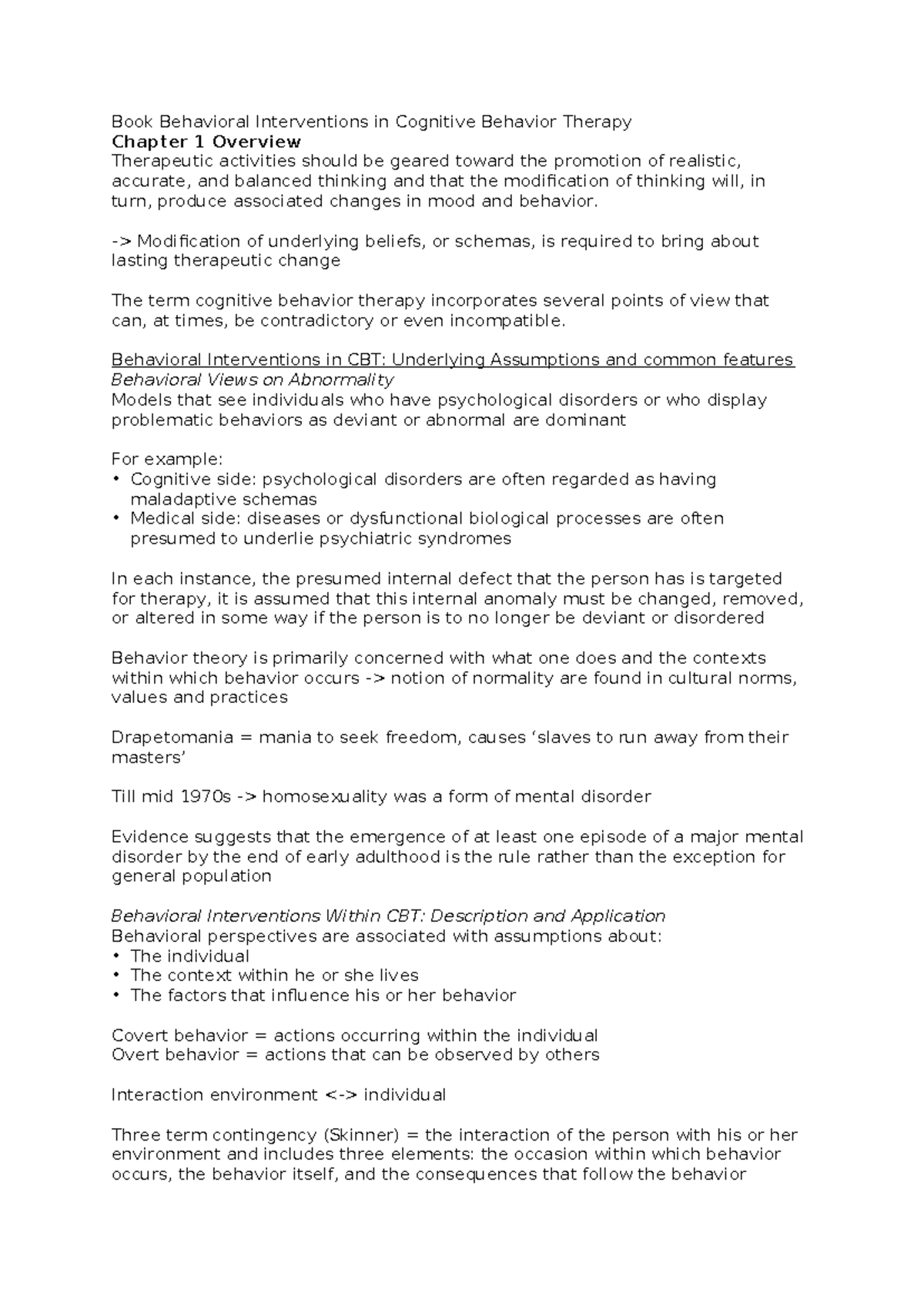 Behavioral Interventions in CBT: Chapter 1 Overview and Key Concepts ...