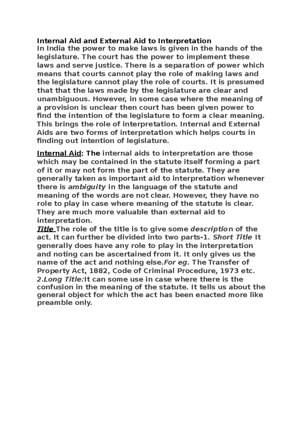 IOS - Internal and External Aids to Legal Interpretation Notes - Studocu