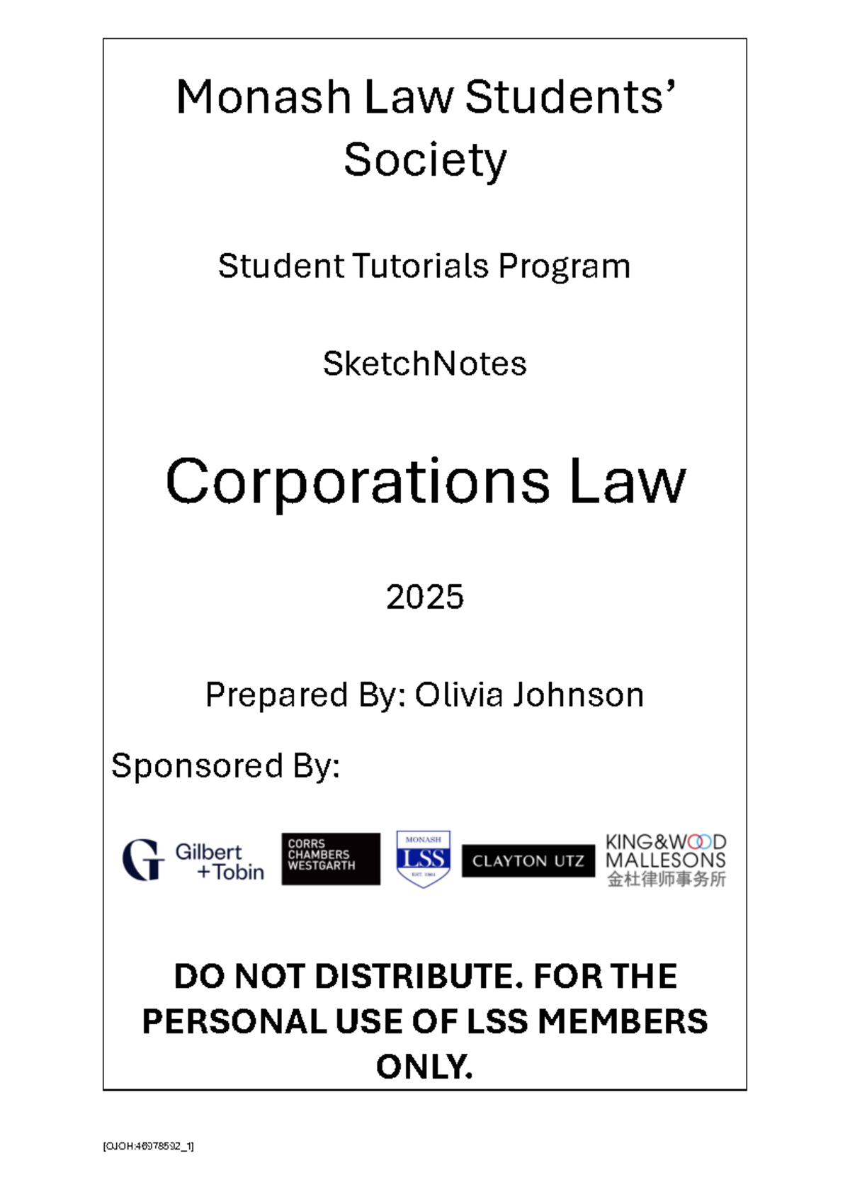 LSS Corporations LAW Sketchnotes 2025 - [OJOH:46978592_1] Monash Law ...