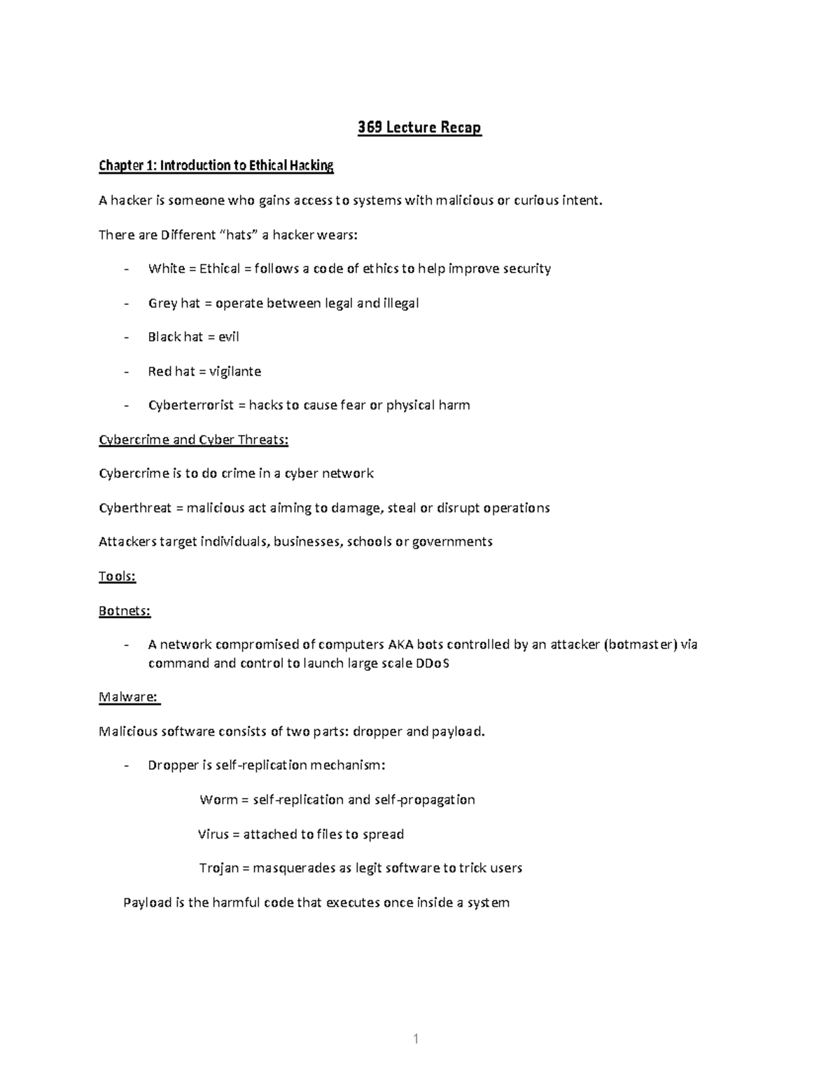 369 Lecture Recap: Introduction to Ethical Hacking and Key Concepts ...