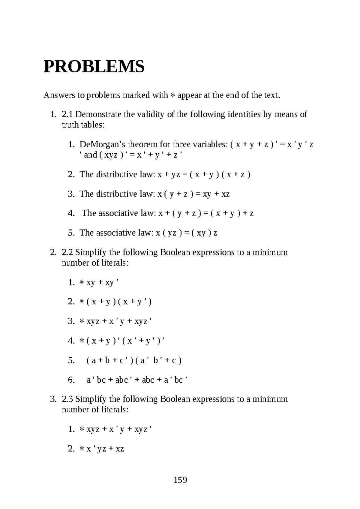 Chapter 2 - Boolean Algebra Problems and Solutions - Studocu