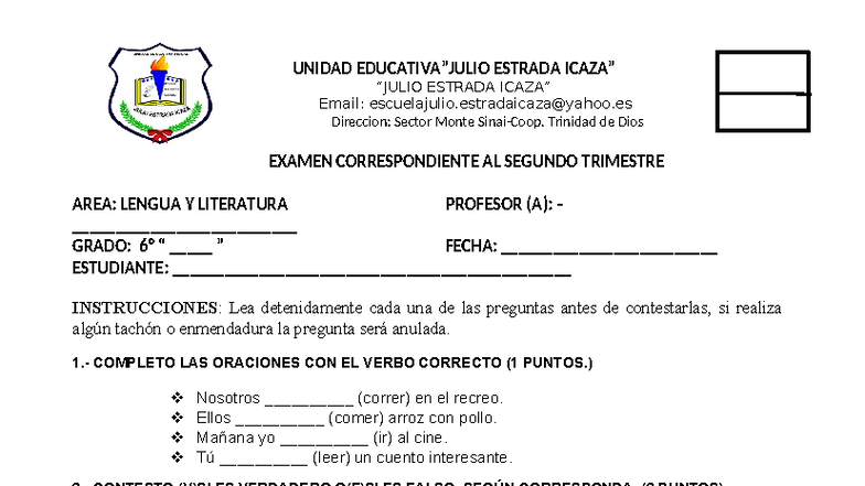 Examen del 2do Trimestre de Lengua y Literatura 6to - Studocu